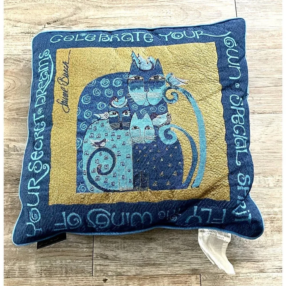 Laurel Burch Cat Tapestry Throw Pillow - Picture 2 of 6